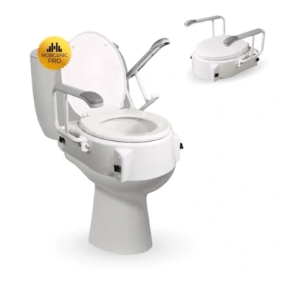 Afbeelding van Mobiclinic Toiletverhoger 17 cm voor ouderen WC verhoger Toilet verhogen Met deksel en armleuningen Toiletlift Verstelbaar Kantelbaar Wit