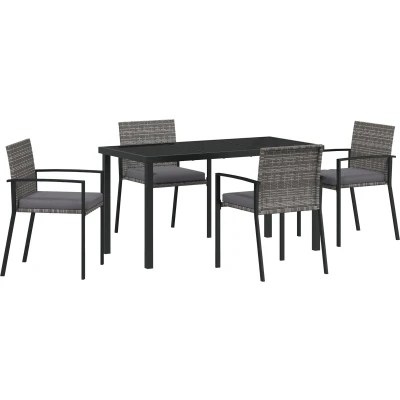 Afbeelding van vidaXL 5 delige Tuin Eetset Grijs Poly Rattan