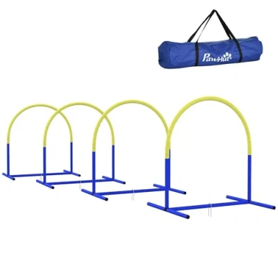 Afbeelding van PawHut Behendigheidsset voor honden, 4 delig, met draagtas, blauw, geel, 88 x 64 95 cm