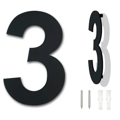 Afbeelding van Modern geborsteld huisnummer 9 inch, hoogte 230 mm, massief roestvrij staal 304, zwart verguld (nummer 3 drie)