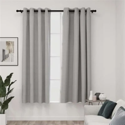 Afbeelding van Gordijnen linnen look verduisterend ogen 2 st 140x175 cm grijs