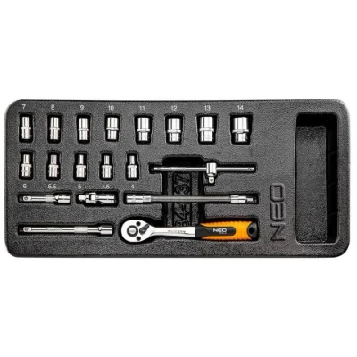 Afbeelding van NEO TOOLS 84 237 Gereedschapmodule 19 4,4.5,5,5.5,6,7,8, 9,10,11,12,13,14 mm Chroom vanadium staal Zeskant 1/4