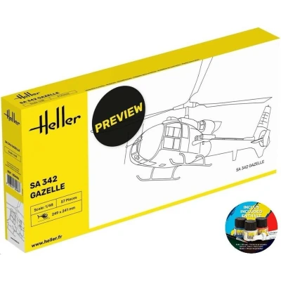 Afbeelding van 1:48 Heller 56486 SA 342 Gazelle Heli Starter Kit Plastic Modelbouwpakket