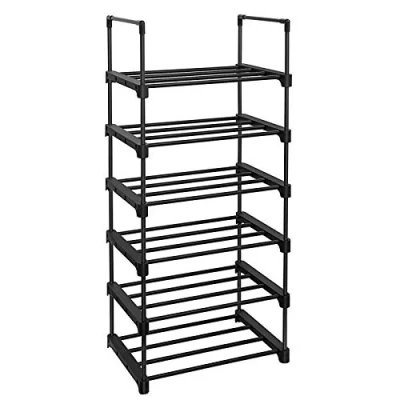 Afbeelding van SONGMICS Schoenenrek met 6 rekken, metalen schoenenrek, ruimtebesparende staande plank, multifunctioneel, gang, woonkamer, slaapkamer of keuken, 45 x 30 106 cm, zwart LSA23BK