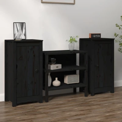 Afbeelding van Dressoirs 2 st 40x35x80 cm massief grenenhout zwart