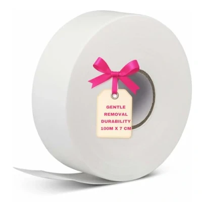 Afbeelding van LALILL Vlies op 1 rol voor was WAX, wit, 100 m x 7 cm vliesstof warme was, suikerwas, suikerpasta, sugaring, afscheurbare ontharingsstrips, ontharing