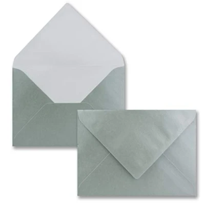 Afbeelding van 50x enveloppen B6 17,6 x 12,5 cm zilver nat lijmen met puntige klep 90 g/m² voor bruiloft, wenskaarten, uitnodigingen