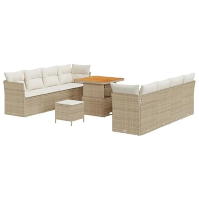 Afbeelding van vidaXL 11 delig Tuinbank Set met Kussens Beige Poly Rattan Acacia
