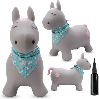 Afbeelding van Opblaasbaar springdier, speelgoed voor kinderen van 1 jaar binnen en buiten, ergonomisch design, handpomp inbegrepen (Poney bruin met bandana)
