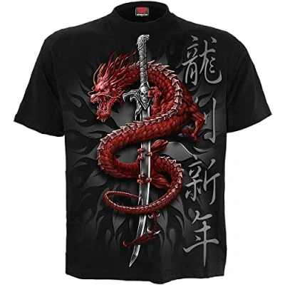 Afbeelding van Spiral Oriental Dragon T shirt, zwart, zwart.