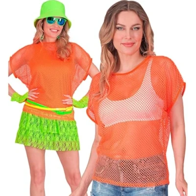 Afbeelding van Widmann Jaren 80 &amp; 90 Kostuum Visnet T Shirt Neon Roze Vrouw Small / Medium Carnavalskleding Verkleedkleding