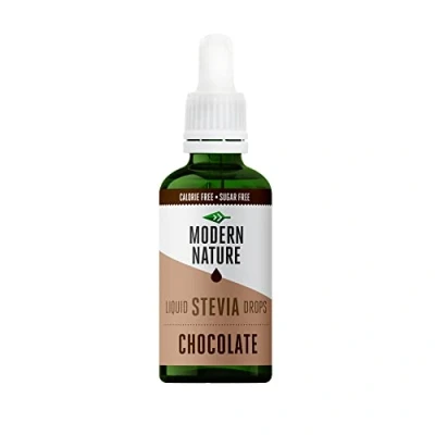 Afbeelding van Modern Nature Vloeibare Stevia Druppels Chocoladesmaak Zero Calorieën en Suikervrij Keto Vegan Diet Flavour Drops voor koffie, eiwitten, pap, yoghurt zoetstof, 50 ml