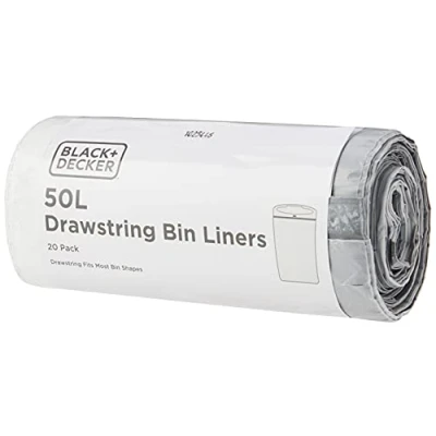Afbeelding van BLACK+DECKER BXBB00050E vuilniszakken met trekkoord, 50 l, wit, 20 stuks