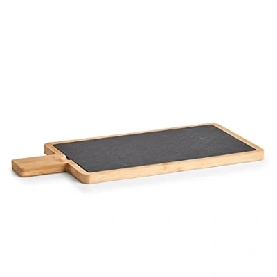 Afbeelding van Zeller 24510 Snijplank/serveerplank met bamboe/leisteen handvat ca. 40 x 19 1,5 cm