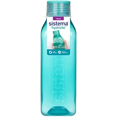 Afbeelding van Sistema vierkante waterfles, 725 ml, BPA vrije lekvrije sluiting, antislip randen, verschillende kleuren