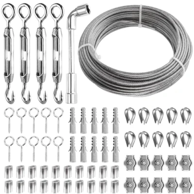 Afbeelding van 304 roestvrijstalen draadkabelset 2 mm 30 m Ommantelde stalen klemkabel Met ogen Voor gordijntouw, klimplanten, lichtophanging, waslijn