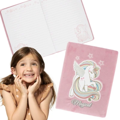 Afbeelding van Pluche Eenhoorn agenda/notitieboekje, roze gelinieerd, A5