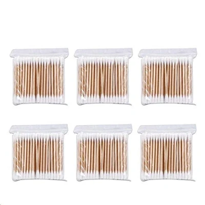 Afbeelding van katoenen staafjes, 6 verpakkingen, 600 stuks, bamboe knoppen voor reinigingsgereedschap oorreiniging, verwondingsverzorging, biologisch afbreekbaar, cosmeticagereedschap, dubbele kop