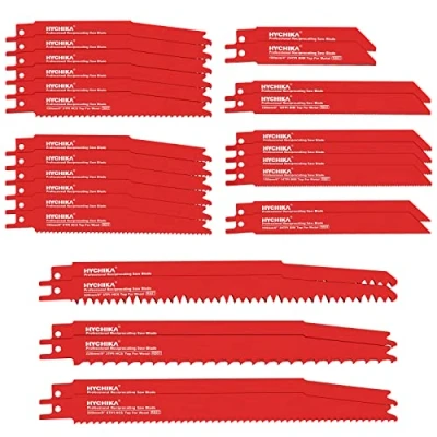 Afbeelding van 32 STKS reciprozaagbladen, HYCHIKA Sabre zaagbladen, 10 voor metaalsnijden, 22 houtsnijden, met organizer case