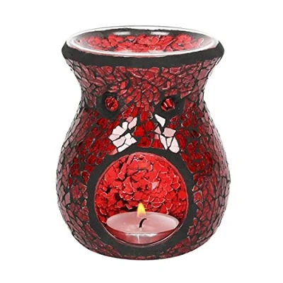 Afbeelding van Crackle Mozaïek Oliebrander/Geurbrander/Waxbrander Rood