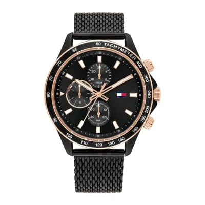 Afbeelding van Tommy Hilfiger Multifunctioneel analoog kwartshorloge voor heren met Milanese Armband van roestvrij staal zwart 1792020, zwart.,