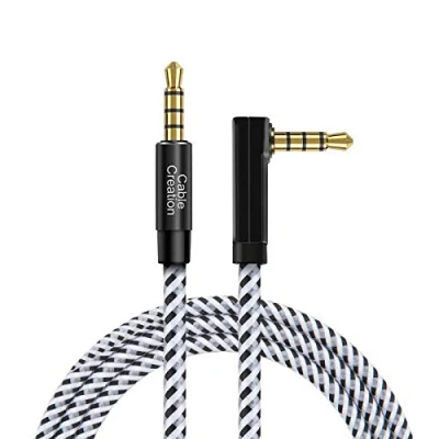 Afbeelding van CableCreation 3,5 mm TRRS AUX kabel, 90 haakse mannelijke naar 4 polige audiokabel, kabel (microfooncompatibel), voor auto/home stereo, luidsprekers, 6 Ft/1,8 m