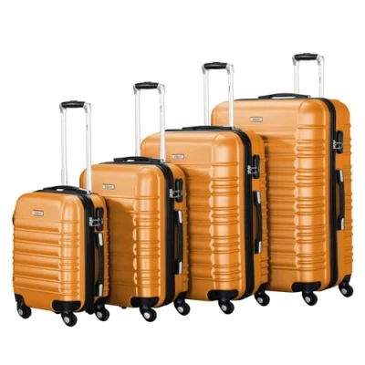 Afbeelding van Zelsius harde ABS koffers met cijferslot, dubbele wielen en scheidingswand, koffer, trolley, grote set van 4, Oranje