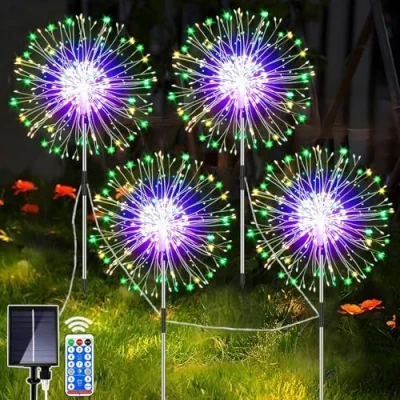 Afbeelding van yowin Gartendeko Set van 4 zonnelampen voor buiten, 120 leds, paardenbloem, 8 modi, weerbestendig, tuin, balkon, terras, meerkleurig