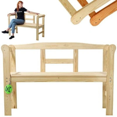 Afbeelding van KADAX Tuinbank van hout, 119 x 44 76 cm, zitbank massief houten bank voor tuin, terras en balkon, weerbestendige balkonbank met rugleuning (119 natuurlijk/H)