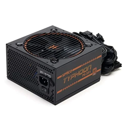 Afbeelding van SPYCO Typhoon PS 551, PSU Gaming 550W, 80 Plus brons, niet modulair, geluidsarm, ATX voeding, Super Silent ventilator, Teapo condensatoren, compact formaat, 5 jaar garantie