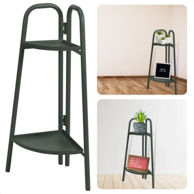 Afbeelding van Cheqo® Metalen Plantenrek 70cm Plantenstandaard Plantentrap Hoekmodel Bloemenrek Mat Groen 26x26cm Hoogte Scharnier Gepoedercoat Frame