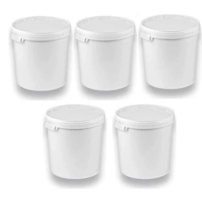 Afbeelding van Set van 5 emmers 30 liter met wit deksel, stapelbare melkemmer/opslag, honingemmer, kunststof emmer levensmiddelengoedkeuring, voedselcontainers, lege voor meel,