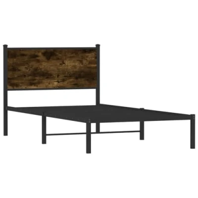 Afbeelding van Bedframe met hoofdbord metaal gerookt eikenkleurig 100x200 cm