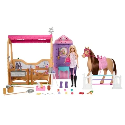 Afbeelding van Barbie Speelset met pop, paard en accessoires, meer dan 25 delen 6 speelplaatsen, geïnspireerd op Mysteries: het mysterieuze avontuur van paard, JDN43