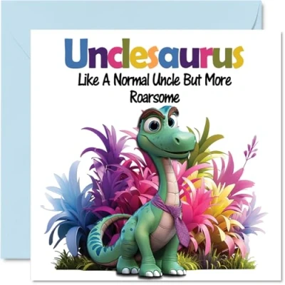 Afbeelding van verjaardagskaart voor oom brullende Unclesaurus van neef en nichtje, 145 mm x dinosaurus verjaardagskaarten