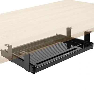 Afbeelding van Duronic DKTSX2 Schuifhouder voor toetsenbord en muis, documenten, laptop, tablet, lade onder de tafel, ergonomische oplossing kantoor, bevestiging met stalen klemmen