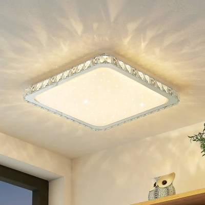 Afbeelding van Lindby LED plafondlamp met dimmer 1licht staal, kunststof, kristal H: 6.5 cm wit, chroom Inclusief lichtbron