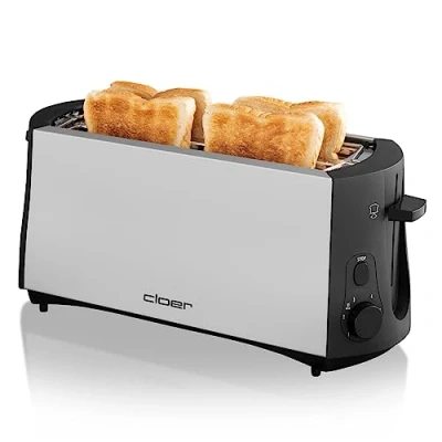 Afbeelding van Cloer Toaster 3710 Broodrooster Met dubbele lange sleuf geïntegreerde broodopzet Zwart, Zilver
