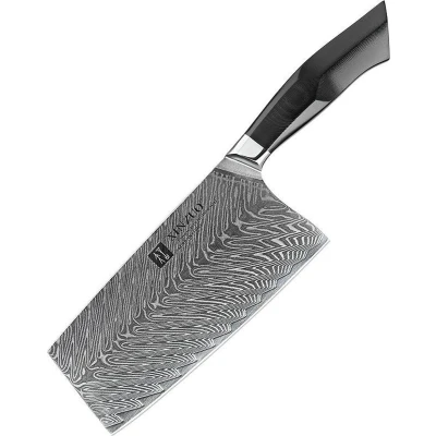 Afbeelding van Damascus 7&quot; Hakmes (67 lagen) Xinzuo B32 Luxe &amp; Professioneel Vlijmscherp staal Cleaver mes met lemmet van 18.5 cm G10 handvat klinknagel mozaïek