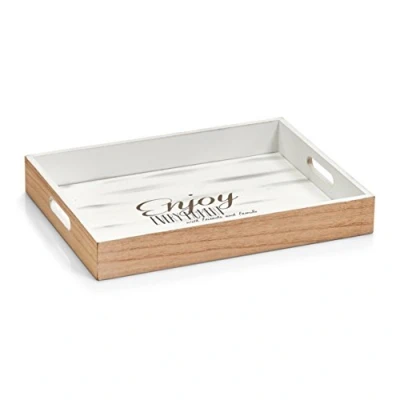 Afbeelding van Houten dienblad bruin/wit 40 x 30 5,5 cm Serveerbladen Decoratie dienbladen van hout