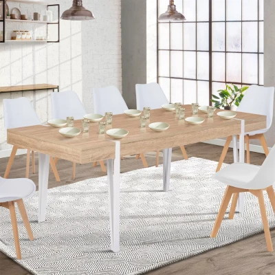 Afbeelding van Table à manger rectangle AUSTRIA 10 personnes bois pieds épingle blanc 200 cm