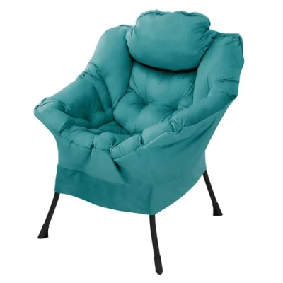 Afbeelding van Relaxfauteuil met armleuningen en dik hoofdkussen metalen frame Loungestoel tot 120 kg ML design