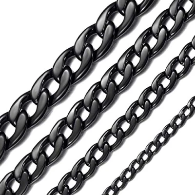 Afbeelding van ChainsHouse Halsketting, heren, 316L roestvrij staal, Cubaanse pantserketting, zilver/goud/zwart, breedte 5/9/12/15 mm, lengte 36/46/51/55/61/66/71/76 cm, sieraden, jongens, meisjes, cadeau, verjaardag