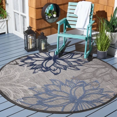 Afbeelding van Binnen en Buiten Vloerkleed Floral Outdoor Laagpolig Tapijt Grijs 150 cm rond