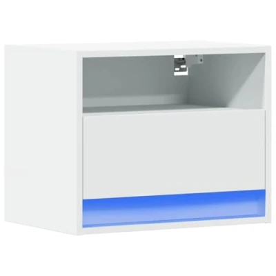 Image de vidaXL Table de chevet murale avec lumières LED blanc852061