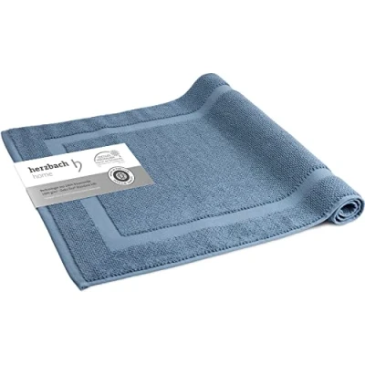 Afbeelding van herzbach home Badmat, 100% katoen, douchemat, 1000 g/m², absorberend, wasbaar (blauw, 60 x 100 cm)