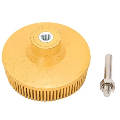 Afbeelding van Borstelschijf met borstelharen, schuurpapier, rubber, 3 inch (3 inch), voor het verwijderen van braam, geel