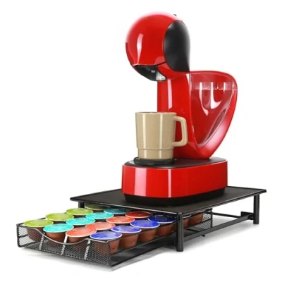 Afbeelding van SYSYLY Dolce Gusto Capsulehouder voor 24 stuks, koffiemachinehouder met opbergladen, antislip pads, dispenser / organizer capsules van metaal anti vibratie oppervlak