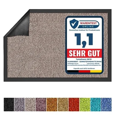 Afbeelding van Karat Rhine Deurmat, wasbaar, krachtig, vuilvangmat met antislip achterkant, deurmat (lichtbeige (meeuw), 40 cm x 60 cm)
