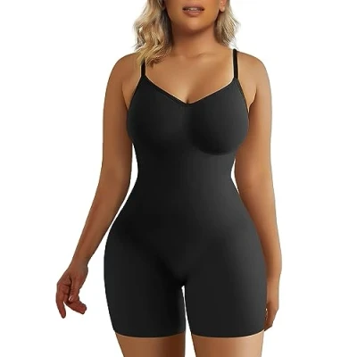 Afbeelding van SHAPERX Afslankende body voor dames, een platte buik, figuurvormende bodysuit, shapewear, zwart.